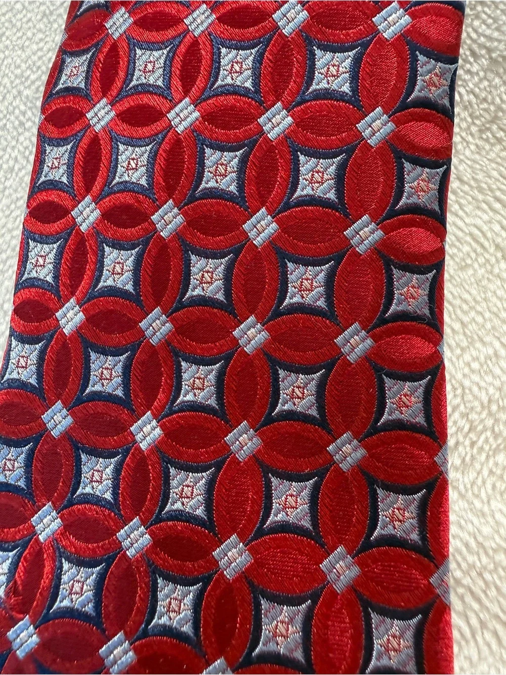 McMahan's Mens Handmade 100% Silk Tie Red Blue Geometric Circle Classic Width